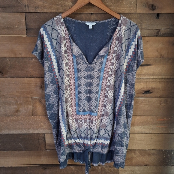 Lucky Brand Boho Geometric Tie Front Top Sz 3X - Picture 1 of 6